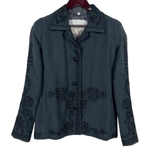 Biya Johnny Was Embroidered Beaded Jacket Size M Charcoal Gray Silk Boho Chic